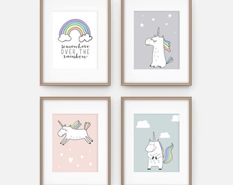 Nursery art prints unicorn girls art unicorn nursery art | Etsy