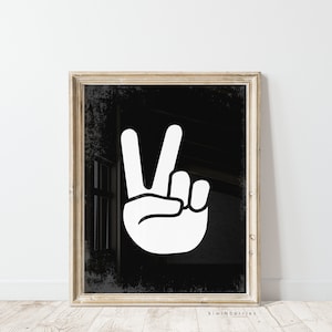 Peace Sign Print, Boy Room Wall Art, Digital Peace and Love, Hand Sign Digital Art, Downloadable Art Prints, Black and white