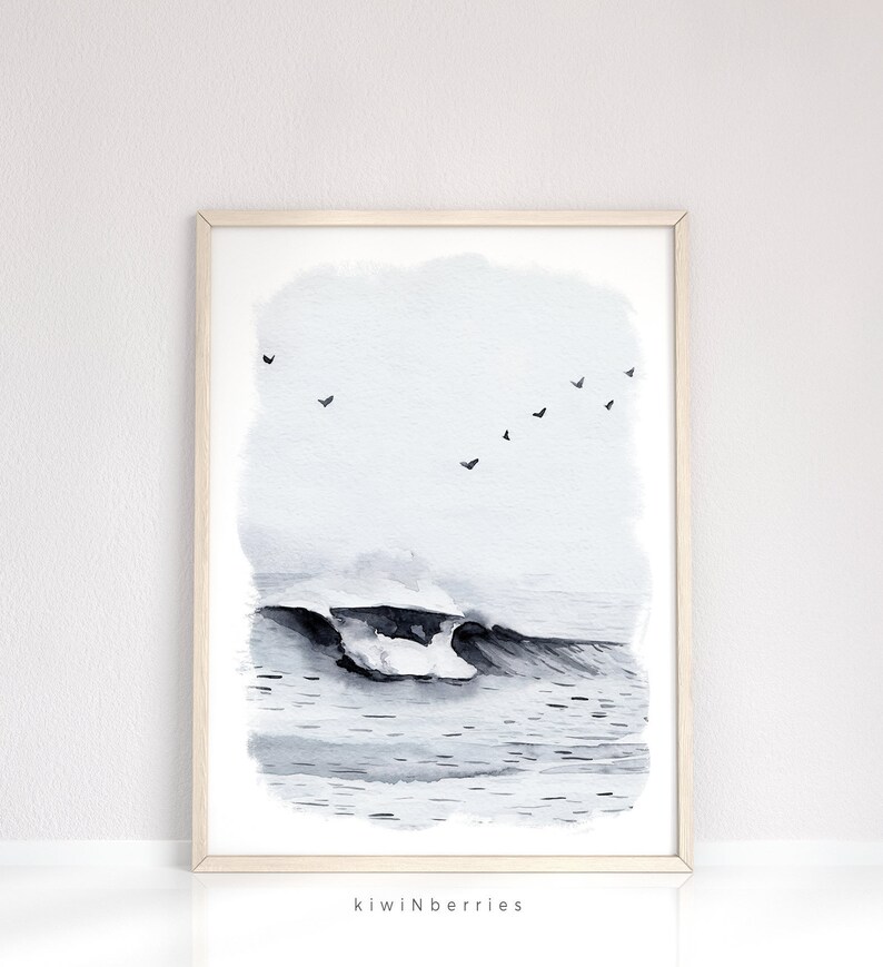 Watercolor Ocean Print Beach House Decor Minimalist Etsy