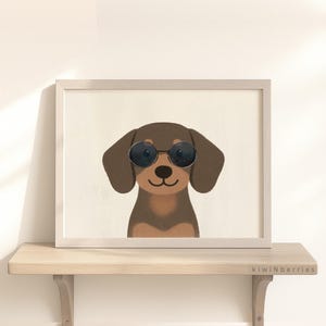 Cool Dachshund Dog Print, Printable Dog Poster, Kids Room Decorations, Childrens Playroom, Brown Sausage Dog, Digital Illustration