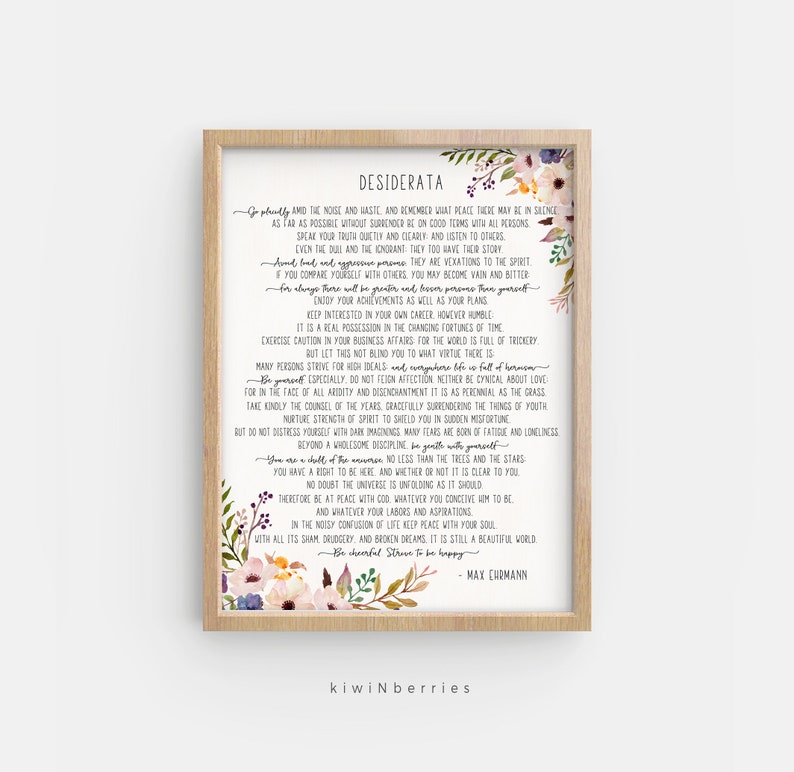 Desiderata print Max Ehrmann poem Desiderata poster Desiderata printable Literature Print 11x14 16x20, Desiderata art print image 3