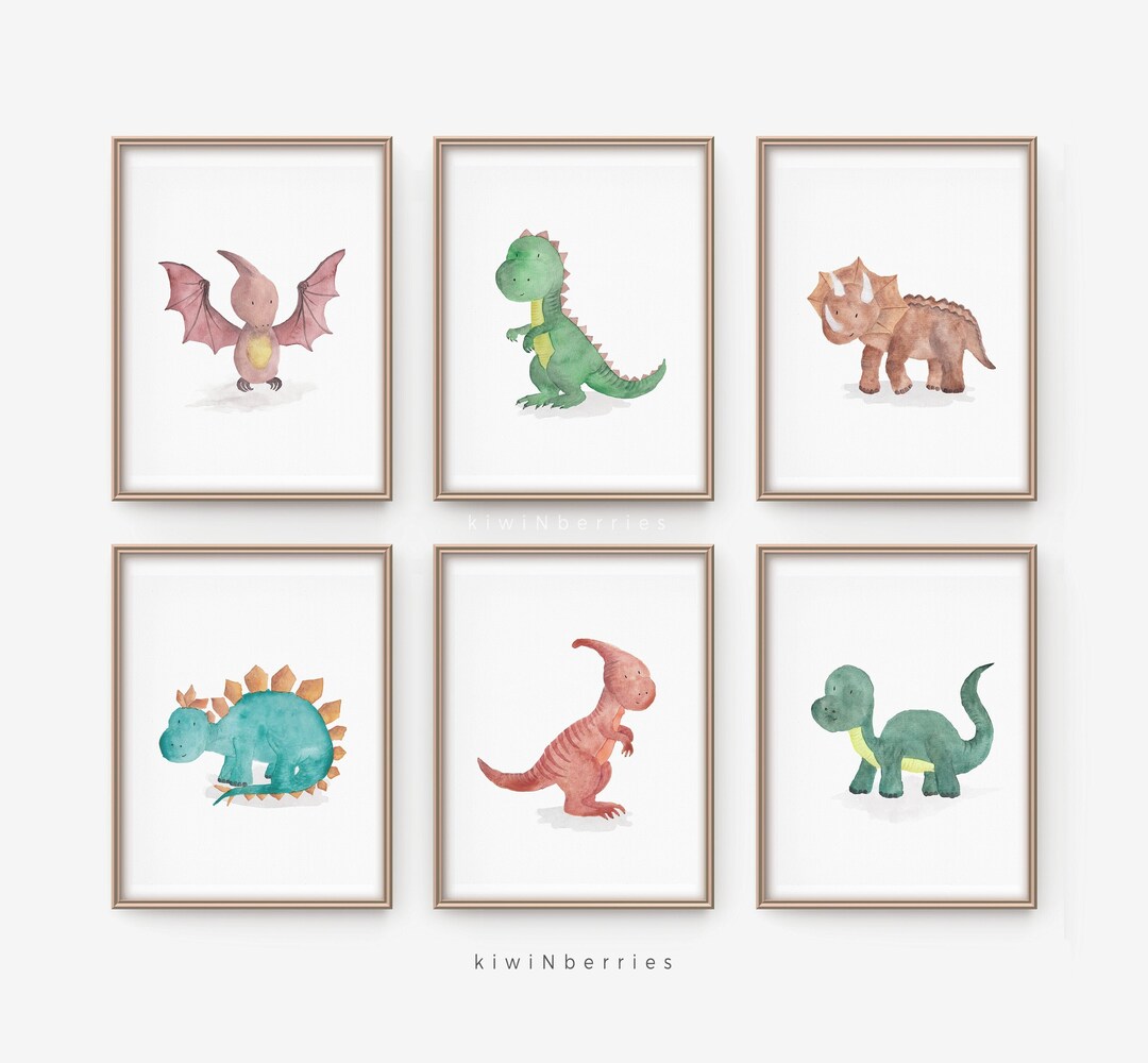 Cute Dino Prints Set Boys Nursery Wall Art Decor