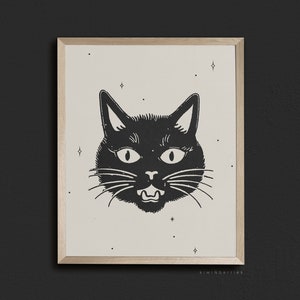 Black cat Poster, Halloween Digital, Vintage Drawing, Kitten Print, Printable Download