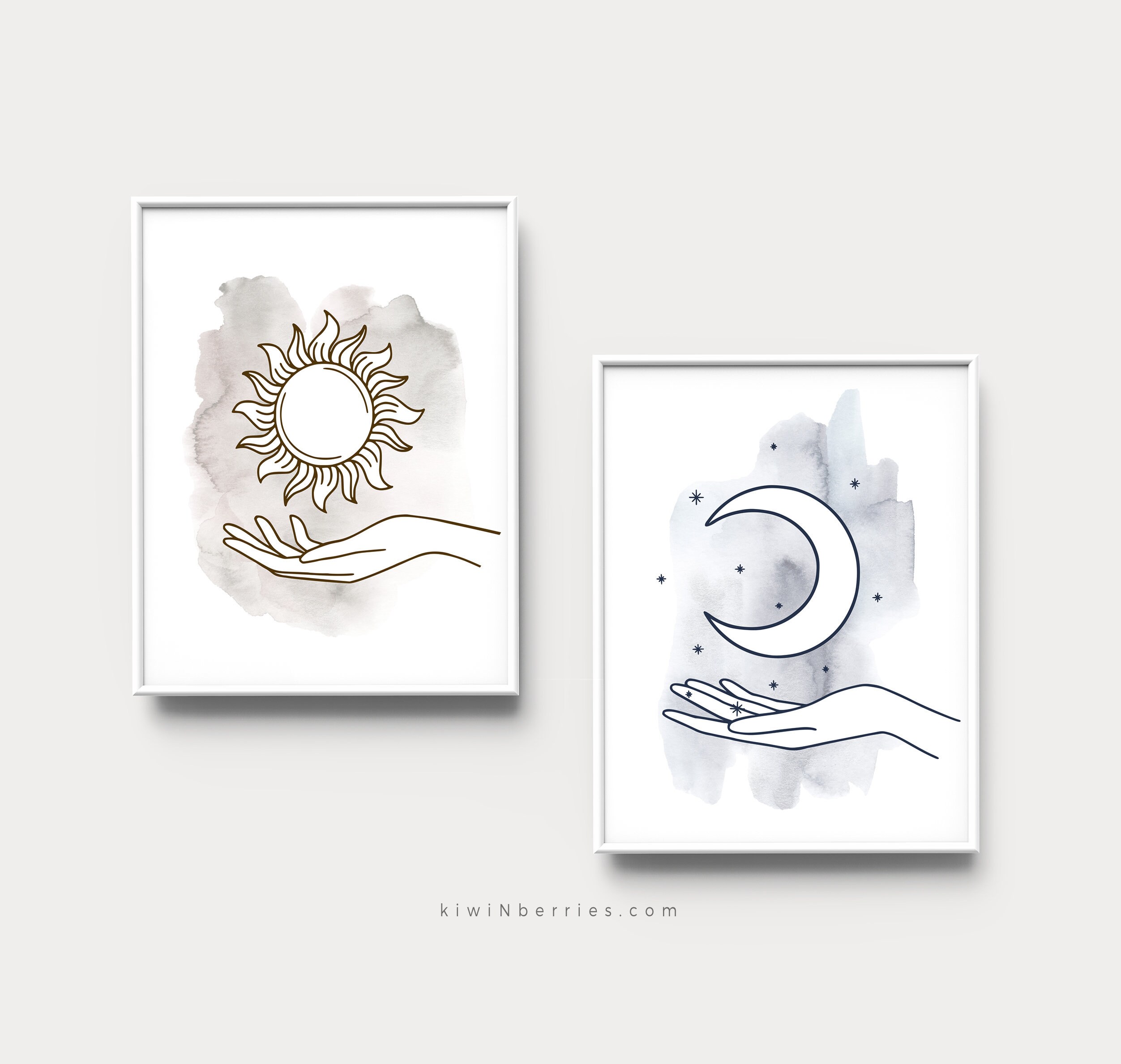 Sun And Moon Prints Line Hands Poster Line Art Prints Line Etsy