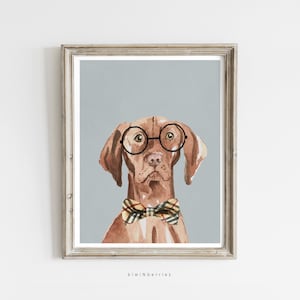 Vizsla Print, Funny Art Poster, Boys Room Decor, Dog with sunglasses, blue Beige Neutral, Digital Puppy Art