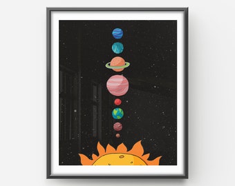 Solar System Print for Kids, Solar System chart, Learning Kids, Digital Planets Prints, Outer Space art, Classroom posters, Printable