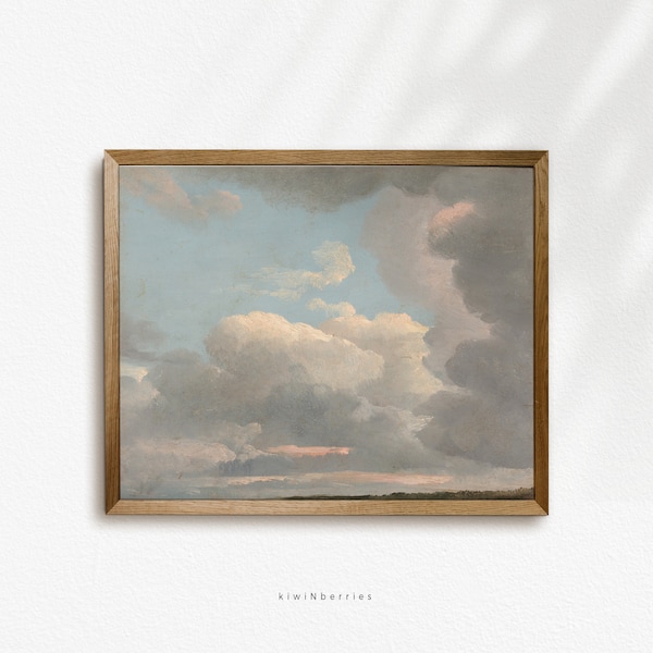 Cloudy Sky vintage Print, Cloud Painting Art, vintage Antique Sky, Nursery sky print, Rustic Farmhouse décor, blue Sky Print, Clouds Poster