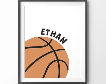 Custom Basketball Name, Sport Name Sign, Boys Bedroom Decor, Basquet Basket, Sport Ball Digital Print, Orange Basketball Ball,Printable NAme
