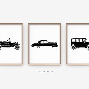 Set of 3 Vintage Car Prints, Black and White Boys room Decor, Boys Nursery Art, Monochrome black and white, Vintage Vehicles Posters,Digital