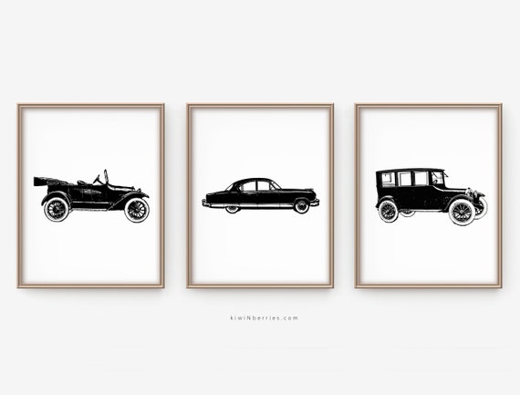Vintage Car Prints: Black and White Vehicle Posters (Digital Download)