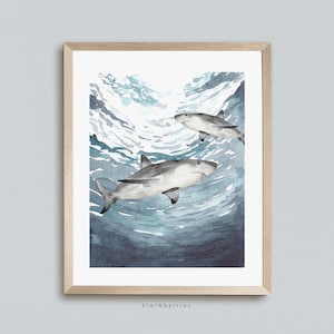 Hai Druck, Aquarell Weiß Hai Kunst, Kinderzimmer Dekor, Unterwasser, Unter dem Meer Ozean, Digital druckbare Kunst, Hai Poster