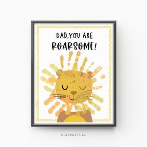 Artisanat d’art imprimable pour les enfants, Papa Vous êtes Rugissant, Art de l’empreinte de main de la fête des Pères, Artisanat d’art d’empreinte de main, Carte souvenir, Cadeau de dernière minute de papa, Lion
