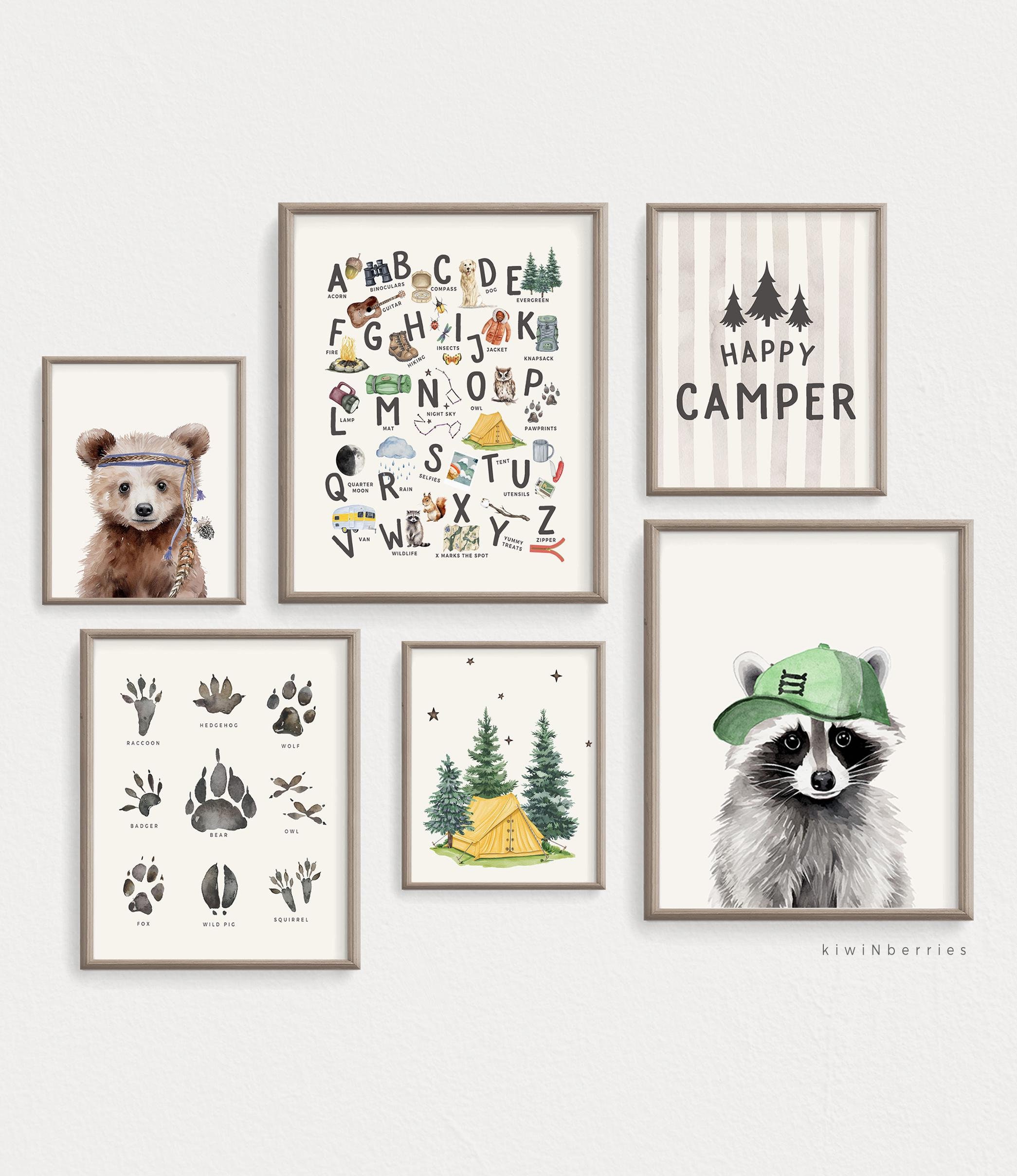 Camping Art Prints, Printable Camp Art, Digital Boys Room Decor, Wall Hanging, Adventure Kids Posters, The ABC of Camping, Woodland Forest