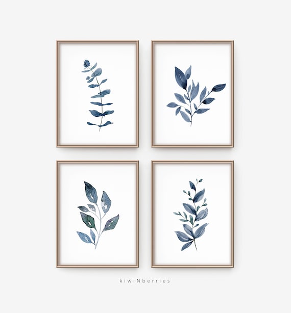 Indigo Botanical Art Print Set: Blue Leaves Illustration (Digital Download)