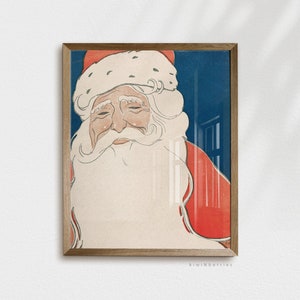 Vintage Santa Print, Digital Christmas Decor, Santa Claus Print, Rustic Farmhouse Art, Blue Santa Print, Printable Poster of Santa Claus
