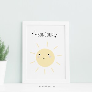 Bonjour and Bonne Nuit Print Set Nursery Prints Babys Room Decor Sun ...
