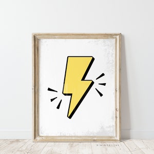 Retro Lightning Bolt Print: Yellow & Black, Boys Room Decor (Digital Download)