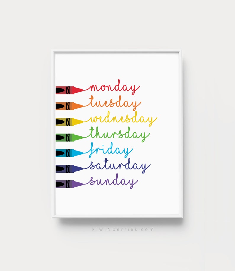 Days of the Week Printable Crayons Wall Art Classroom Etsy