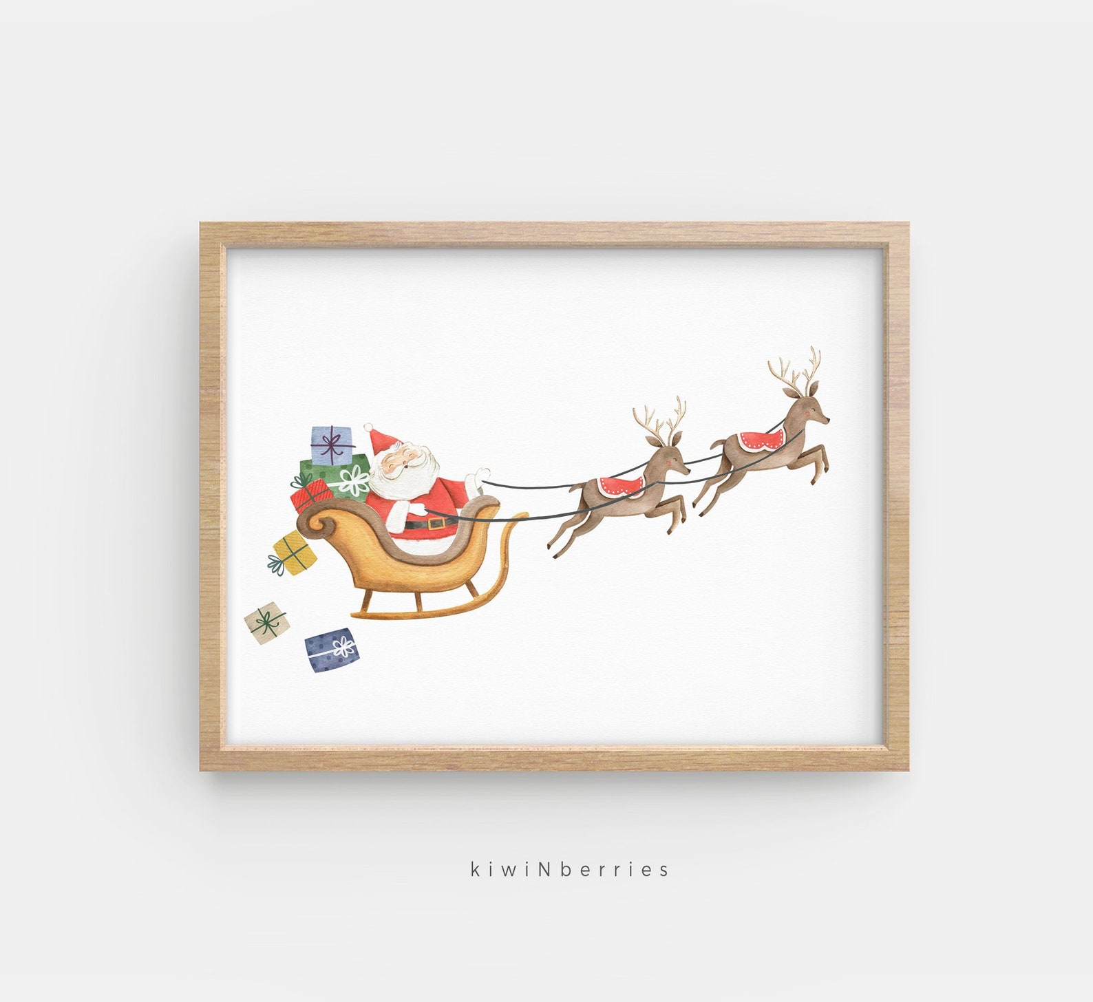 Santa Claus Print Santa and Sleigh Wall Art Christmas Etsy