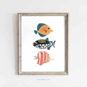 Aquarell Druck, Aquarell Zeichnung, Kinder Küstenkunst, Ozean Fisch Poster, druckbare Deko, Kinderzimmer, Urlaub Strand Ozean Küste
