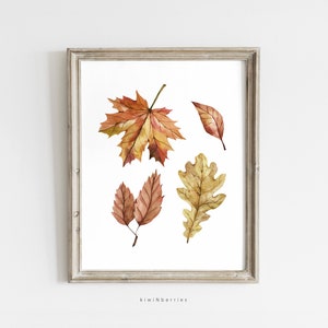 Impresión de hojas de otoño, Póster de hojas de otoño, Decoraciones de otoño DIY, Arte imprimible, Arte de pared de hojas de naranja
