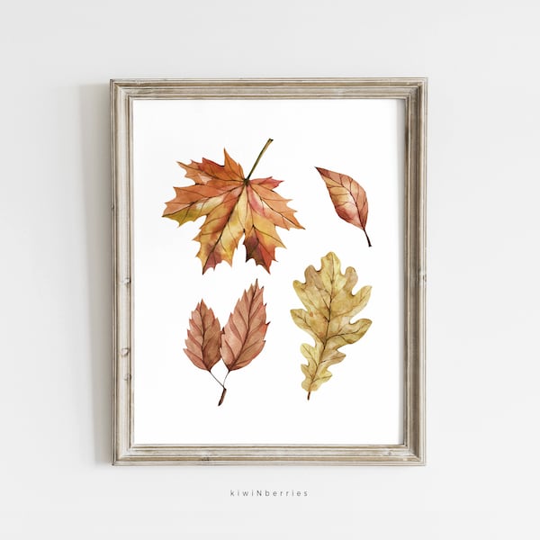 Autumn Leaves Print, Fall Leaf Poster, Autumn Decorations DIY, Printable Art, Orange Leaves wall Art