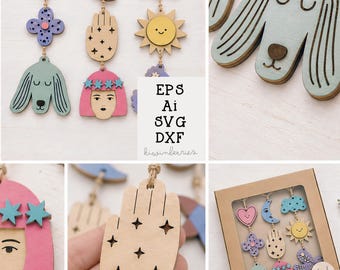 Boho Nursery Hanging Decor SVG Bundle, Laser Cut Wood Garland, Whimsical Baby Mobile, Glowforge Cricut Files, Layered wood crafts Girls