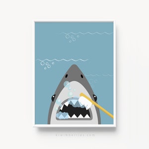 Hai Zähne putzen, Kinder Badezimmer Wand Dekor, Badezimmer Drucke für Kinder,Druckbare Badezimmer Kunst,Hai Wandkunst,Kinder Poster,Kinder Wandkunst