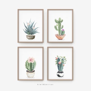 Kaktus druckbares Set - Pastell Kaktus Kunst - Botanische Drucke - Aquarell Wandkunst - Weiche Sukkulenten Kunst - Digitale Kunstdrucke - Kaktus Poster