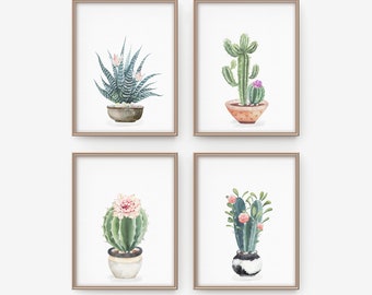 Cactus printable set - Pastel cactus art - Botanical prints - Watercolor wall art - Soft succulents art - Digital art prints - Cactus poster