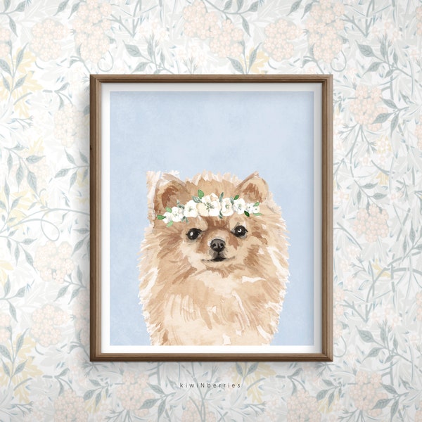 Pomeranian Dog Print,  Printable Blue Dog, Digital Wall Art for kids, Puppy Room Decor, Kids Playroom Wall Art, Fun Funny Dog Posters