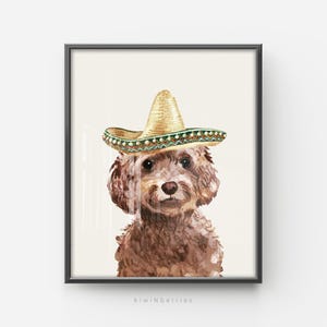 Stampa Cockapoo, cappello messicano, cucciolo da parete (download digitale)