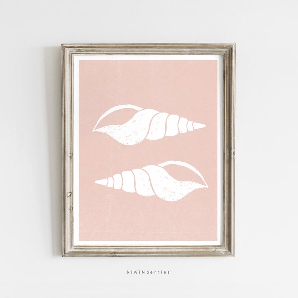 Seashell Print, Printable Sea Shell Wall Art, Pink Blush, Tropical Island Vibes, Seashell Poster, Beach Sand