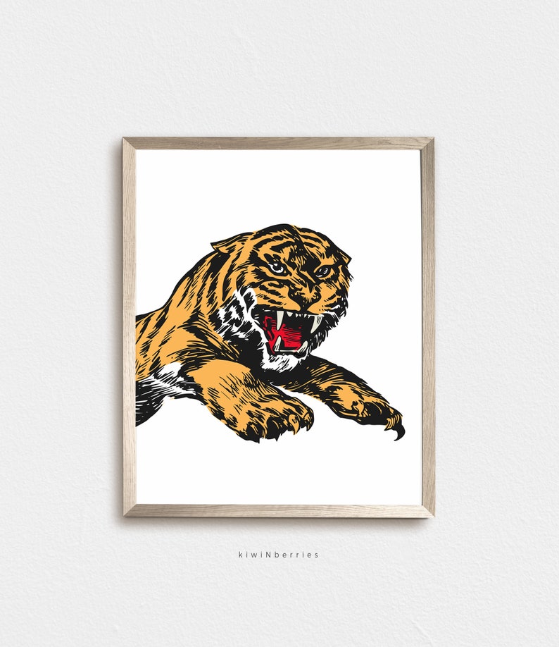 Boys Room Decor, Play Room Wall Art, Aqua Orange, Tiger Printable Art