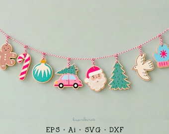 Christmas Garland SVG Bundle, 8 Layered Laser Cut Files, Double Sided, Holiday DIY painting kit, svg ai eps dxf, Tree Ornaments