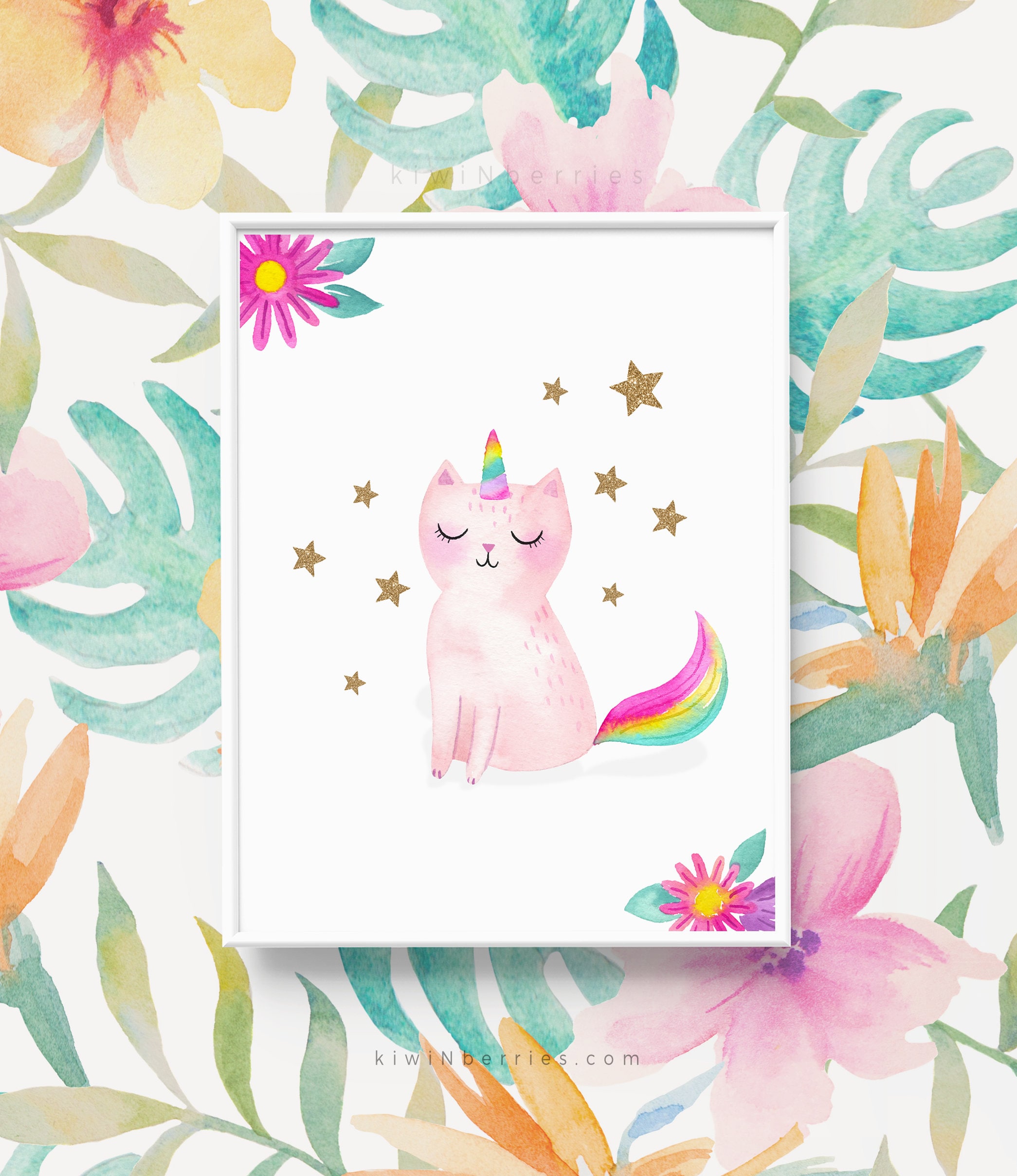 Cat Unicorn Print Girl's Wall Art Printable Unicorn Wall | Etsy