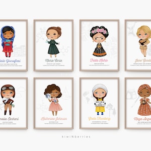 Stampe di donne influenti, grandi donne nella storia poster, apprendimento educativo stampabili, arte murale in classe, decorazione per ragazze, set di stampe