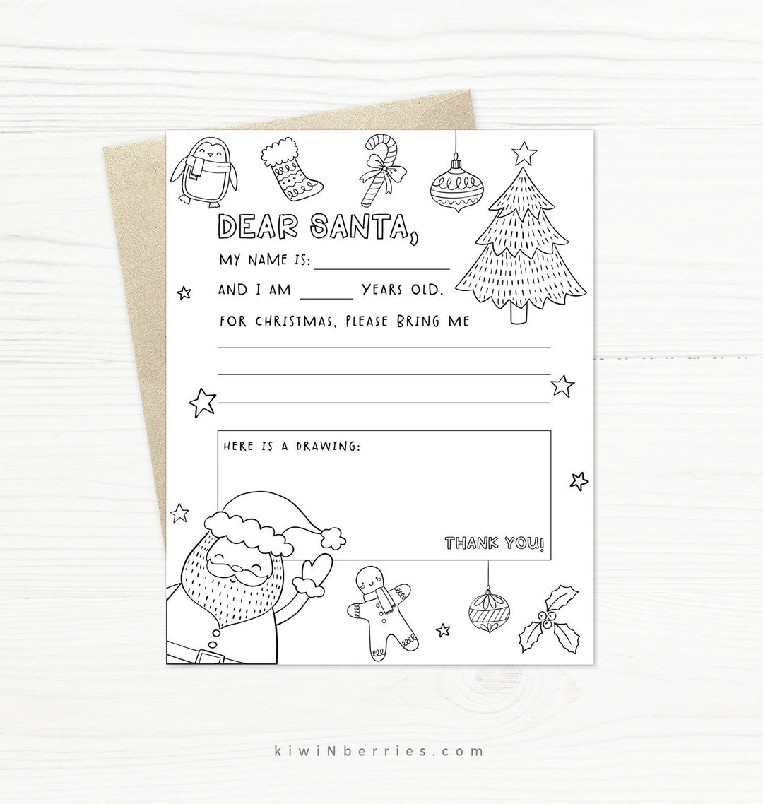 Printable Letter for Santa, Coloring Page, Dear Santa Print, Santa ...