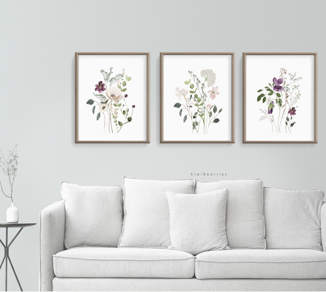 Botanical Print Set of 3, Watercolor Botanical Art, Gallery Wall Art ...