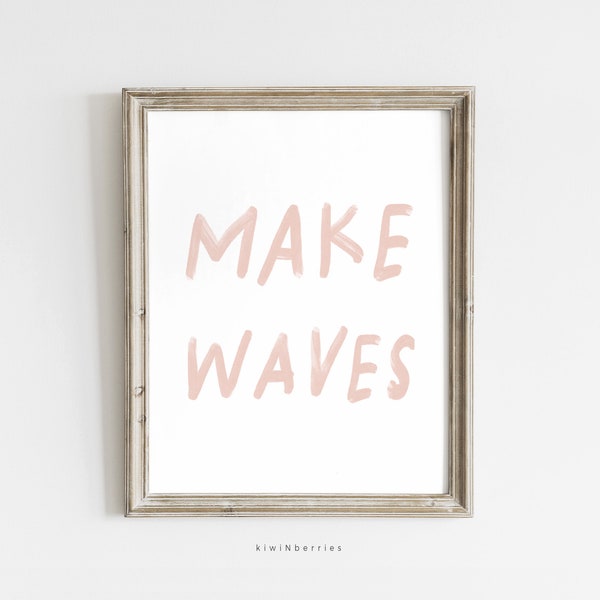 Make Waves Print, Blush Pink Art, Tropical Beach Island Vibes, Preppy Prints, Tienermeisjes, Zachtroze Make Waves