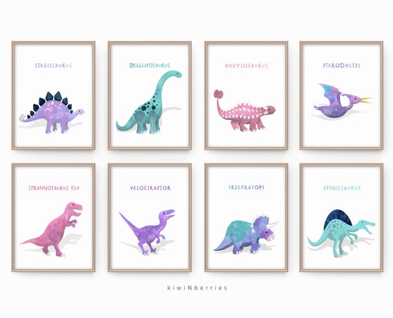 Dinosaur Prints for Girls Room: Set of 8 Educational Posters (Digital Download)
