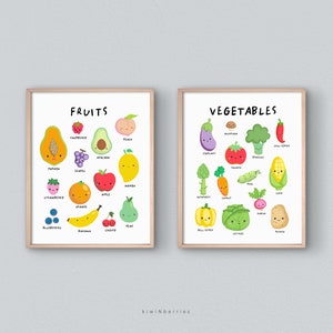 Stampa di frutta e verdura, Stampe finte di gioco, Arte stampabile per sale giochi, Decorazioni per sale giochi, Stampe per bambini, Poster per verdure nutrizionali alimentari
