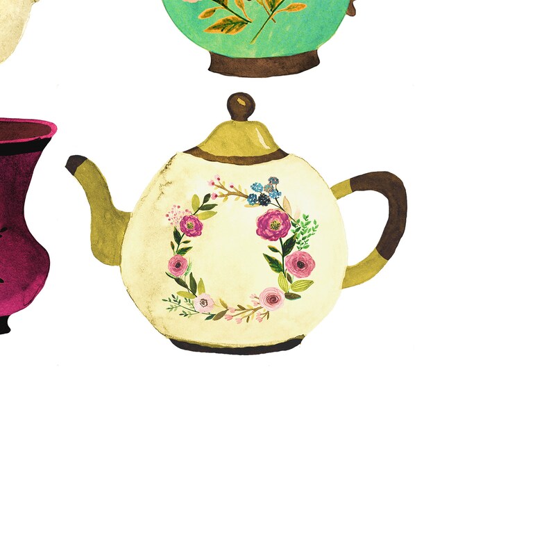 Tea Cups Print Bold Color Art Print Bright Print Patterns Etsy
