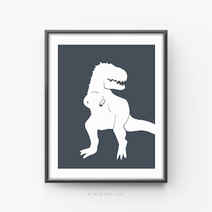 Tyrannosaurus Rex Druck, Color Block Hintergrund, Dino Druck, Jungenzimmer Wandkunst, Digitaldruck, Dinosaurier Poster, T Rex Druck, MarineBlau