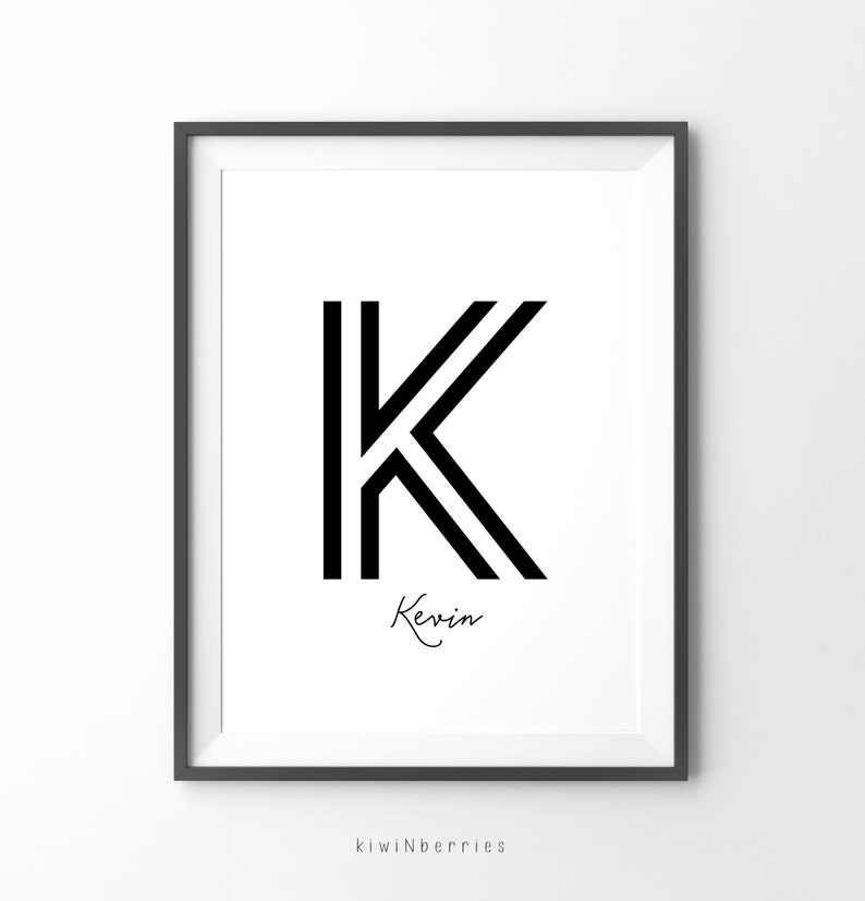 Custom Baby Name Black and White Initial Printable Baby Etsy