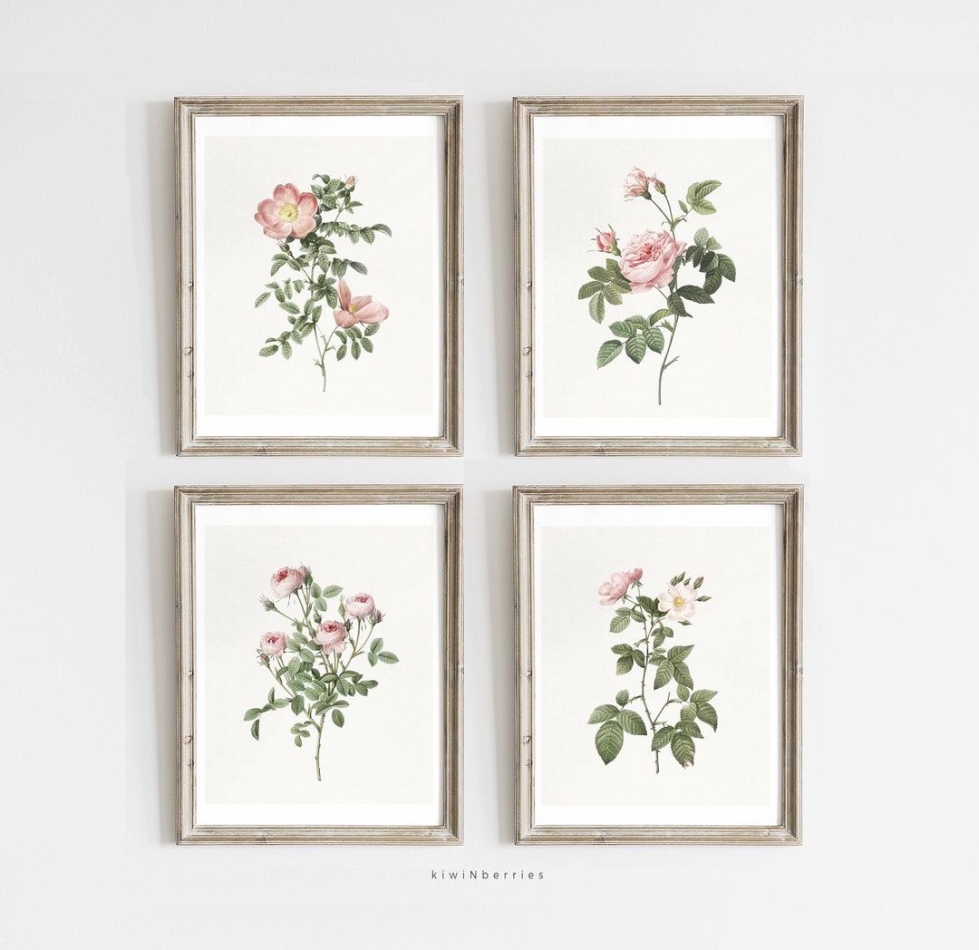 Botanical Prints Set: Pink Wildflower Farmhouse Wall Art (digital ...