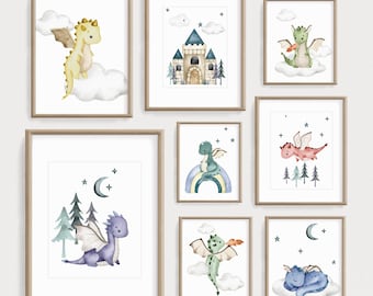 Dragon Nursery Art Prints: Mythical Castle Decor (Set of 8) (Digital Download)