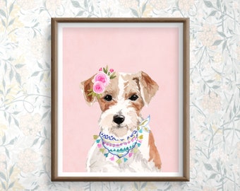 Jack Russell Printable Art, Pink Dog Print, Fun Posters for Kids, Puppy Room Decor, Veterinarian Art, Dog Groomer Digital Prints, pink