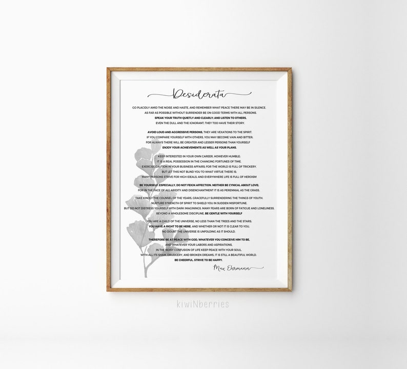 Desiderata wall artwork - Desiderata artwork print - Black and white - Max Ehrmann poem - Desiderata print - Desiderata poem - Minimalist artwork picture relating to Desiderata Printable named Desiderata wall artwork - Desiderata artwork print - Black and white - Max Ehrmann poem - Desiderata print - Desiderata poem - Minimalist artwork