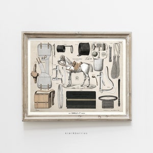 Reitzubehör, Pferde druckbare Karte, Druckbare Digitale, Pferd Pflege Essentials, French Vintage Poster